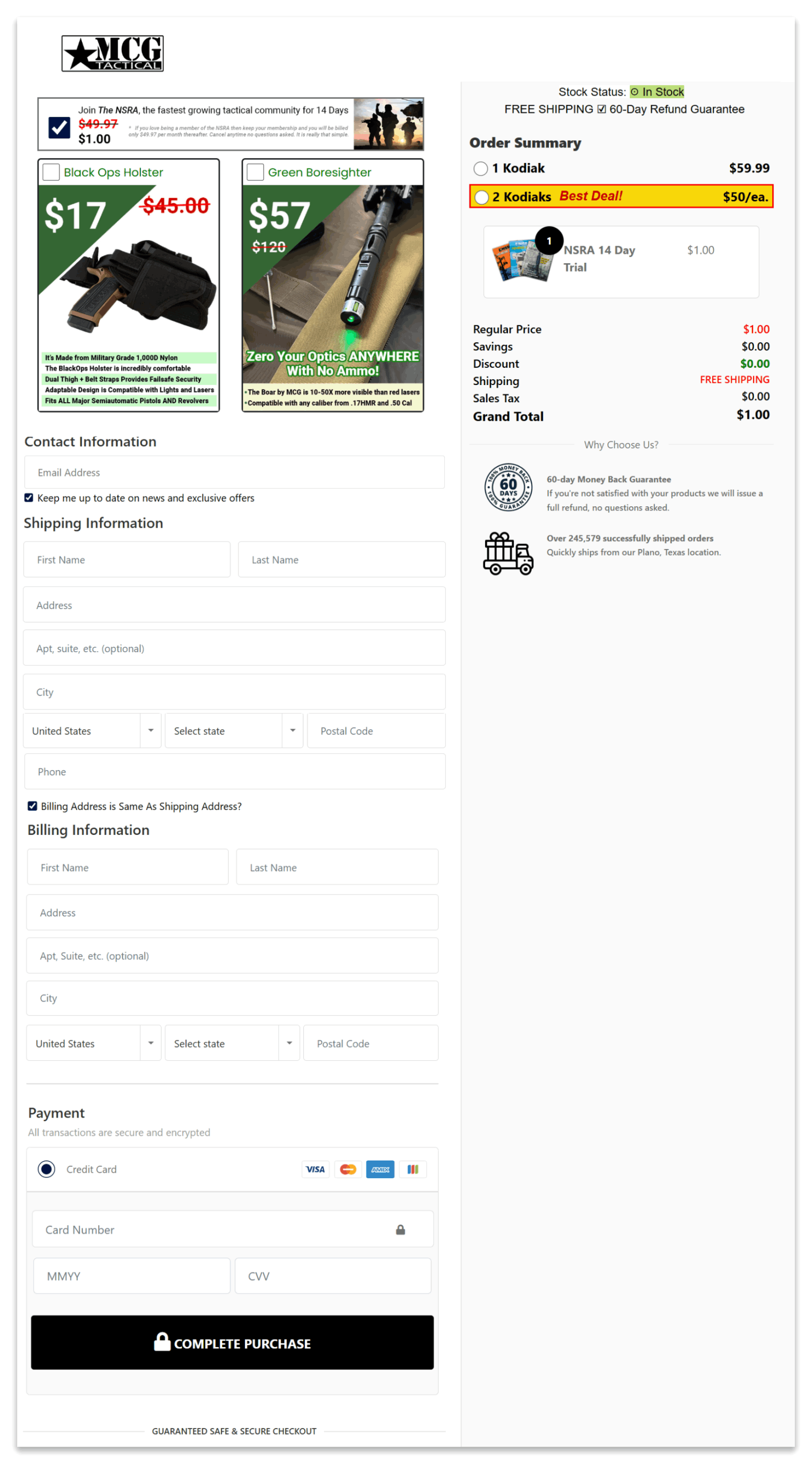 Kodiak Combat Scope secure checkout page